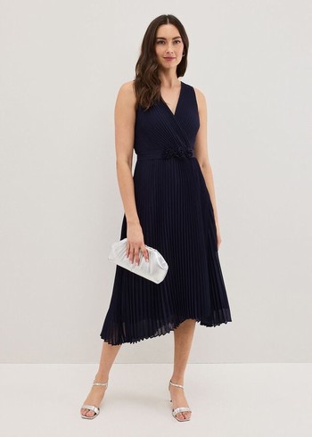 Phase Eight Cressida Pleated Dress Navy USA | 1548260-AL